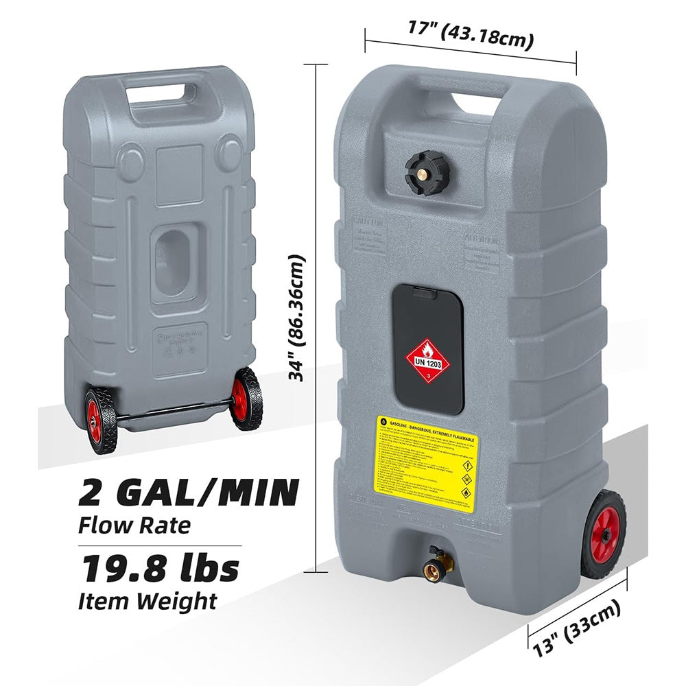 Garvee Upgraded 16 Gallon Gas Tank, Heavy-Duty Fuel Can with Manual Transfer Pump, 10FT Hose, and Casters, Leak-Proof Portable Gas Container for Lawn Mowers, Tractors, Boats, and Snow Blowers, Grey
