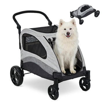 Garvee Foldable Dog Stroller, Large Dog Carrier with 360° Wheels, Adjustable Handle & Storage Pocket, Portable Puppy Travel Strollers, Pet Wagon for Large Dogs, 135 Lbs Capacity, Black