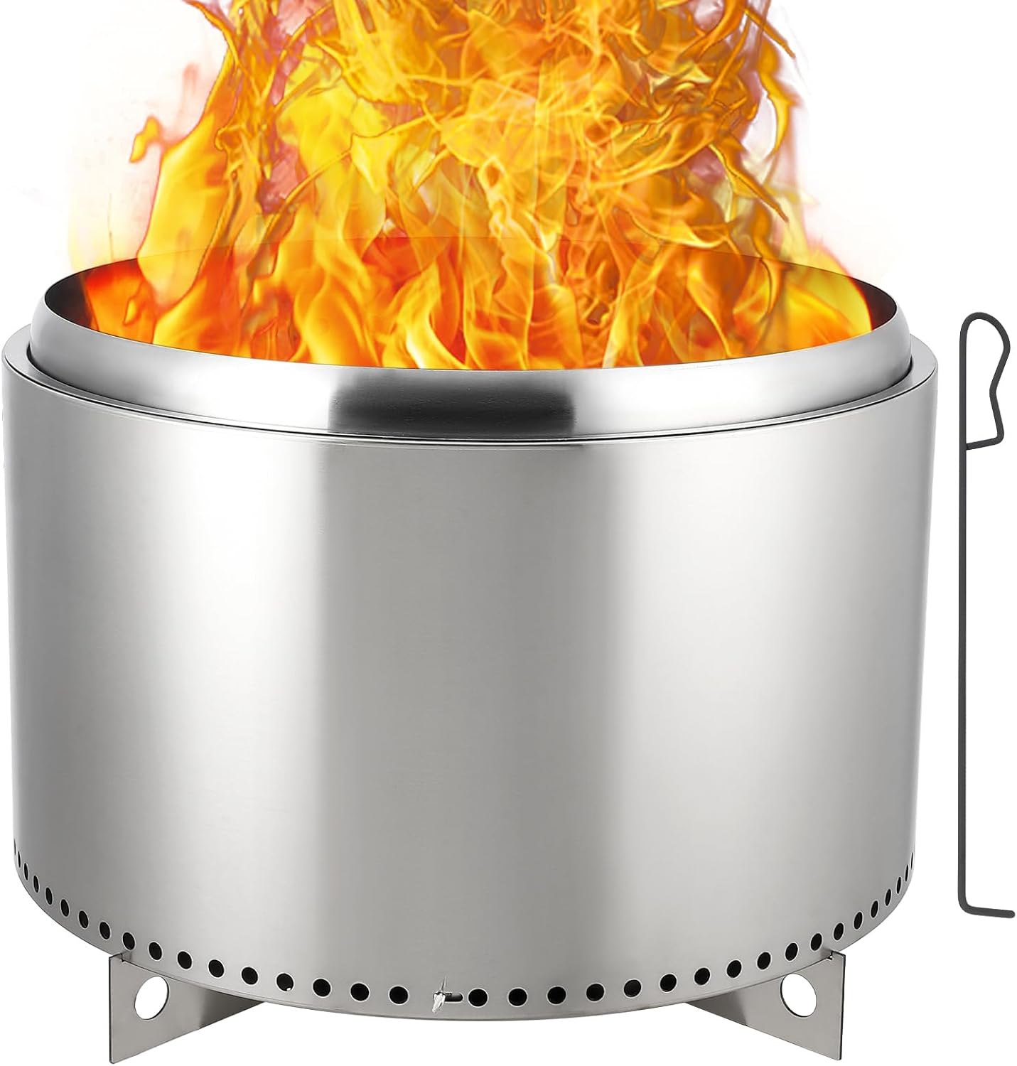 Garvee 27" Smokeless Fire Pit with Air Switch,Without handle,Portable Stainless Steel, Fixed Stand & Stove Hook, Ash Pan, for Camping, Backyard, Patio
