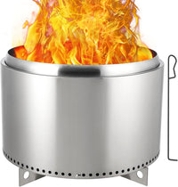 Garvee 27" Smokeless Fire Pit with Air Switch,Without handle,Portable Stainless Steel, Fixed Stand & Stove Hook, Ash Pan, for Camping, Backyard, Patio