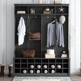 Garvee 60" Hall Tree Modern Hallway Coat Rack with Metal Hooks 24 Shoe Cubbies for Entryway Bench Living Room Bedroom Black - Black