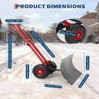 Garvee Snow Shovel 29x14in Heavy-Duty Carbon Steel 5-Position Angled Blade Adjustable Handle Wheels for Driveway Sidewalk