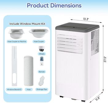 Garvee 8,000 BTU Portable Air Conditioner Up to 350 Sq.Ft, 3-In-1 Portable AC Unit with Cool/Fan/Dehumidifier, Room Air Conditioner with Remote Control, Full Window Kit, White