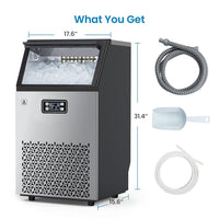 Garvee Ice Maker Machine with 33LBS Storage Bin& Ice Scoops 100LBS/24H Ice Maker Stainless Steel Freestanding Ice Machine for Restaurant Home Bars Coffee Shop