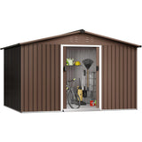 Garvee 10'x8' Outdoor Steel Storage Shed - Lockable Doors, Utility Tool Storage House for Backyard, Garden, Patio, Lawn, Brown - Brown