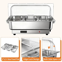 Garvee Electric Chafing Dish Buffet Set, 3 × 3 QT Roll Top Food Warmer with Transparent PC Lid, 400W Temperature Control 86-200°F, Stainless Steel Chafer for Catering Parties(2 Packs)