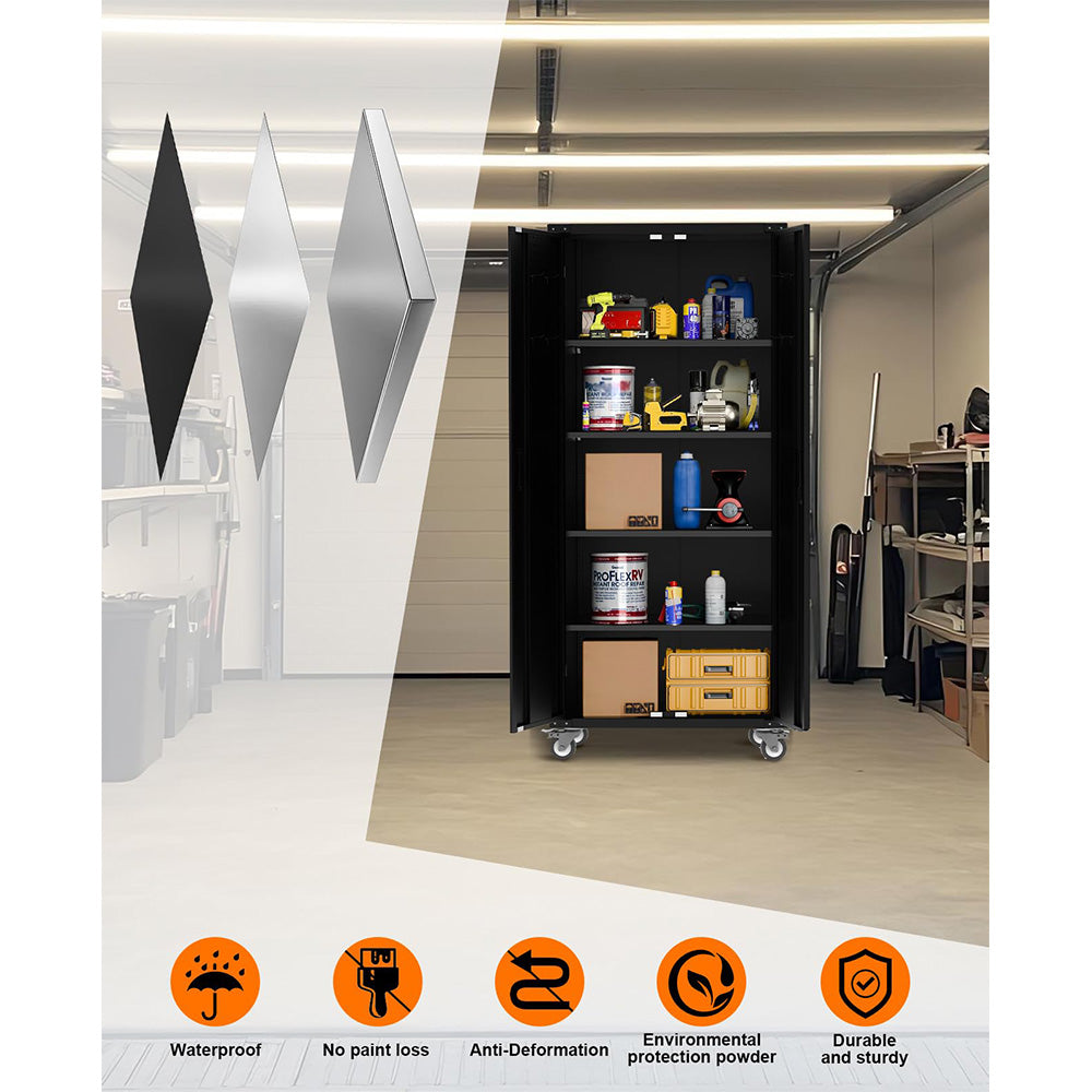 Garvee Metal Storage Cabinet 72"H with Wheels, Steel Tool Cabinet with Pegboard, Lockable Rolling Garage Cabinet for Home, Garage, Office, Black