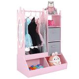 Garvee Pink Dress-Up Storage for Girls - Includes Light, Mirror, Clothing Rack with Bin, and Open Hanging Armoire Closet - Pink