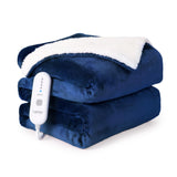 Garvee Heated Blanket Electric Throw 50" x 60", Soft Thickened Flannel to Sherpa Fast Heating Blanket with 5 Heating Levels & 4 Hours Auto Off, ETL Certified Electric Throw Blankets for Adults, Blue - Navy blue