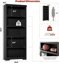 Garvee 5 Tier Bookshelf, 69" Tall Farmhouse Bookcase with Adjustable Shelves, 23.6" W Floor Standing Open Display Storage Rack with Anti-Slip Design for Home Office, Balcony, Library, Study / Living Room, Black