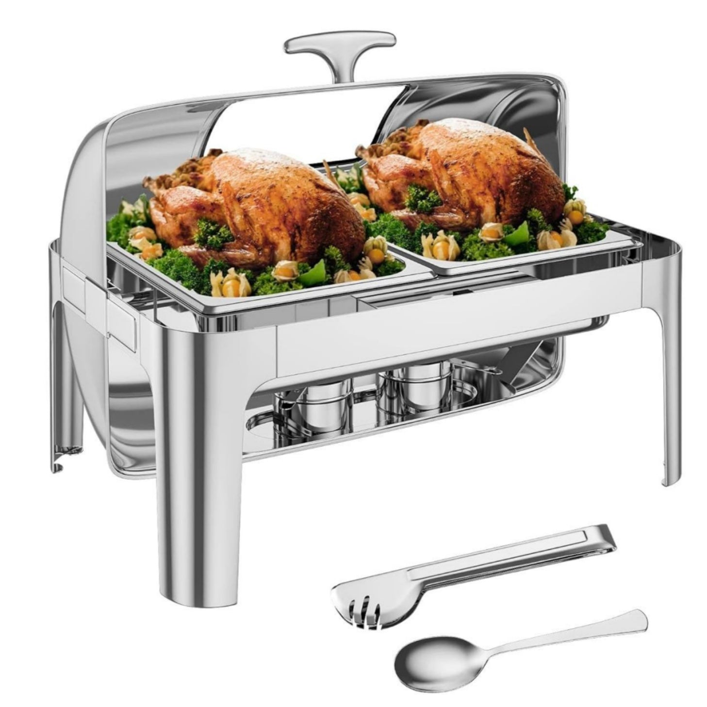 Garvee 9QT(2x1/2Pan)Rectangle Roll Top Chafing Dish Buffet Set, Stainless Steel Chafing Dish Set Equipped with Full Size Pan Chafer for Wedding,Parties,Banquet,Catering Event,1 Pack