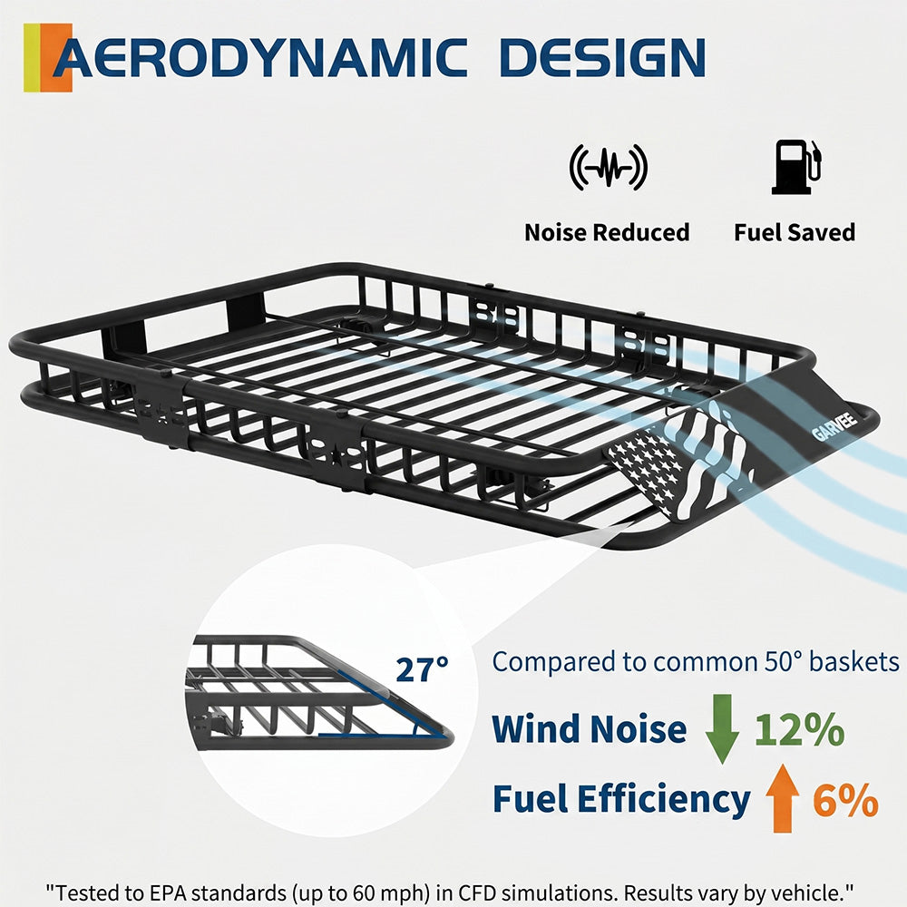 Garvee 64" x 50" Universal Roof Rack Basket, Heavy Duty Rooftop Cargo Carrier for SUVs, Trucks, Vehicles, Black
