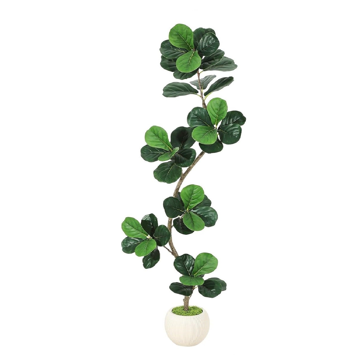 Garvee Fiddle Leaf Fig Artificial Tree with White Planter, 6ft Faux Plants Indoor with Moss, Fake Rubber Tall Fake Floor Plant in Pot - Artificial Trees for Home Office Living Room Decor