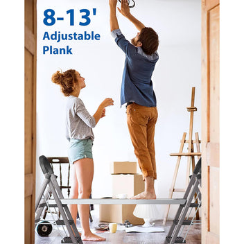 Garvee 8-13ft Aluminum Work Plank Up to 440LBS Load Capacity with Adjustable Work Platform,Equipped with Skid-Proof Platform Scaffold Ladder Accessory Silver