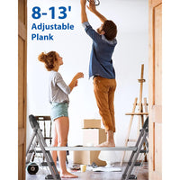 Garvee 8-13ft Aluminum Work Plank Up to 440LBS Load Capacity with Adjustable Work Platform,Equipped with Skid-Proof Platform Scaffold Ladder Accessory Silver