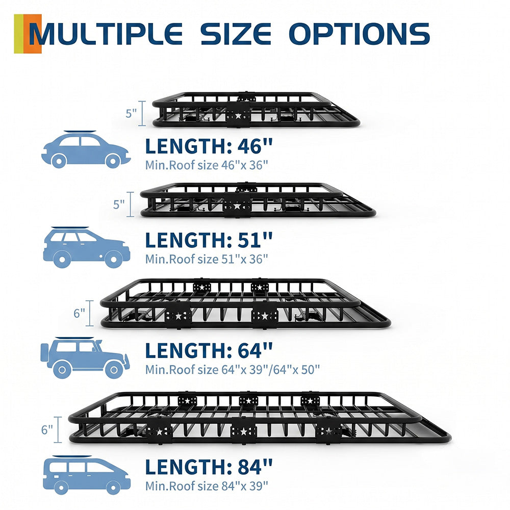 Garvee 64" x 50" Universal Roof Rack Basket, Heavy Duty Rooftop Cargo Carrier for SUVs, Trucks, Vehicles, Black