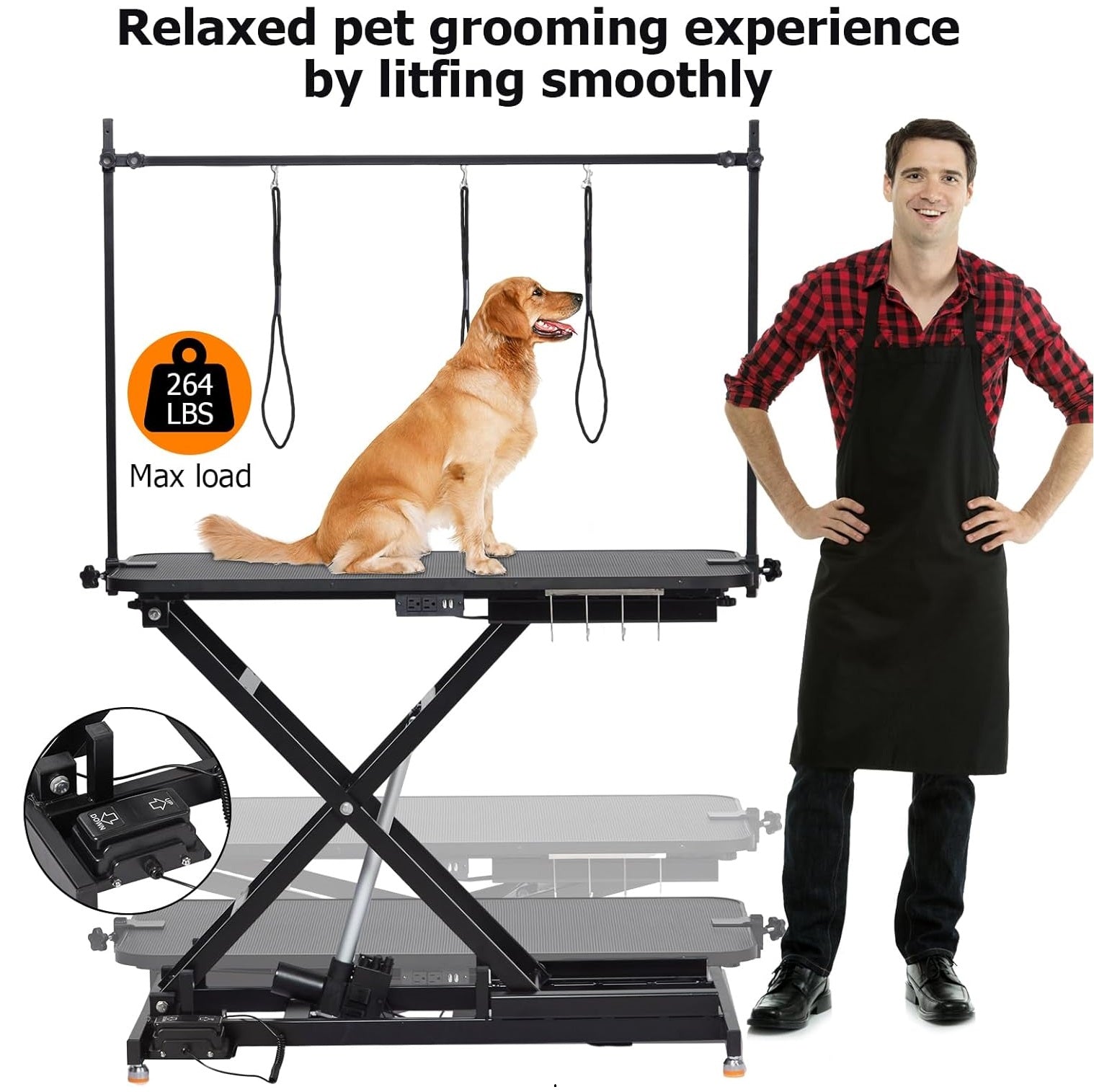 Garvee 47" Electric Lift Dog Grooming Table, Height Adjustable Pet Grooming Table with Non-Slip Top, Grooming Arm & Heavy-Duty X-Frame for Pets & Large Dogs, Black