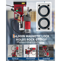 Garvee Portable Magnetic Drill Press Kit - 2" Boring Diameter, 1550W, 10-Speed Mag Drill, 820 RPM, 14,000N Magnetic Force, Double Dovetail Guide with Adapter & Bits for Steel and Metal Drilling