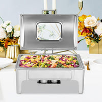 Garvee 9 Quart Roll Top Chafing Dish Buffet Set, Full Pan Chafer, Rectangle Hydraulic Pressure Stainless Steel Set, for Wedding, Parties, Banquet, Catering Event, 1 Pack