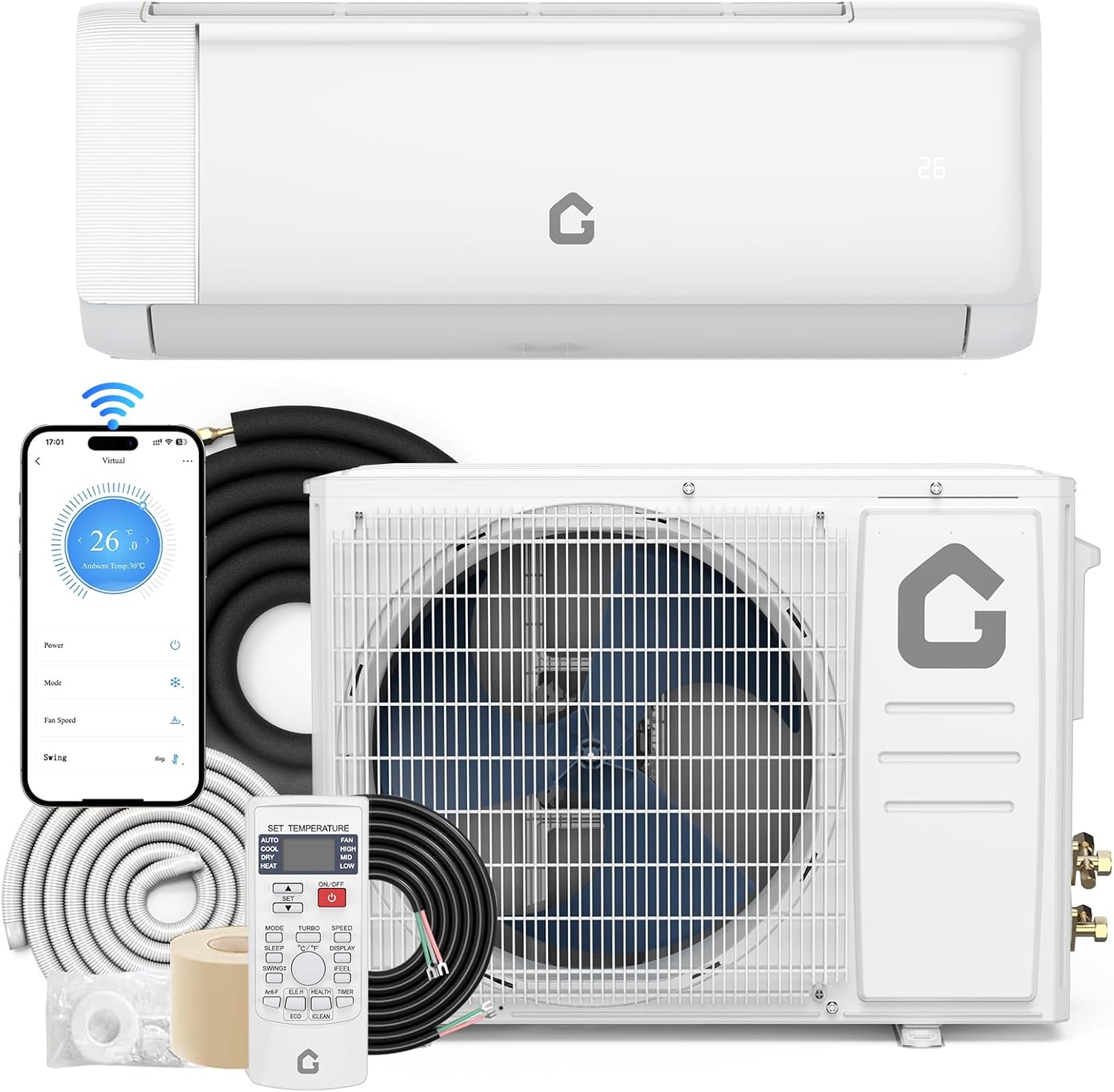 Garvee 18000 BTU 19 SEER2 230V Mini Split Air Conditioner | Energy-Efficient Inverter AC System with WiFi, Remote Control & Easy Installation Kit for Rooms Up to 1250 Sq.Ft