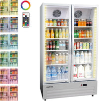 GARVEE 32.5 Cu.ft Double Door Commercial Beverage Cooler - 580-Can Glass Display Fridge | Frost-Free Air-Cooled, Automatic Door Rebound | for Bar/Restaurant/Supermarket (Silver)