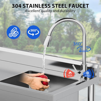 Garvee 39"W x 20"D x 37"H Freestanding Utility Sink Set - Stainless Steel Single Bowl Sink with Workbench, Storage Shelves, Faucet, and Drainboard for Restaurant, Garden, Farmhouse, Garage
