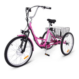 Garvee Electric Tricycle for Adults, 7 Speeds Folding Electric Trike, 26 Inch 3 Wheel Motorized Bicycle w/ 36V 10Ah Removable Battery, E Trikes with Large Basket, 330 Loading Capacity, 250W Motor, Pink - Pink