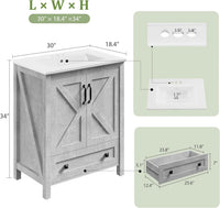 Garvee Modern 30" Freestanding Bathroom Vanity with with 2 Doors and Storage Drawer for Bathroom, Grey
