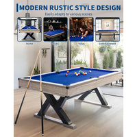 Garvee 7.4 ft Pool Table Heavy Duty X-Shape Metal Legs Complete Set for Home Game Room Blue Cloth
