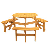 Garvee 6-Person/8-Person Circular Outdoor Wooden Picnic Table Set with 3/4 Long Benches for Patio Backyard Garden Natural One Size