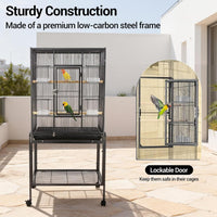 Garvee Bird Cage with Wheels, 53 Inch Bird Flight Cage, Wrought Iron Standing Large Parrot Parakeet Flight Birds Cages with Slide Out Tray Parrot Metal Parakeet Cages with Wooden Perches Black