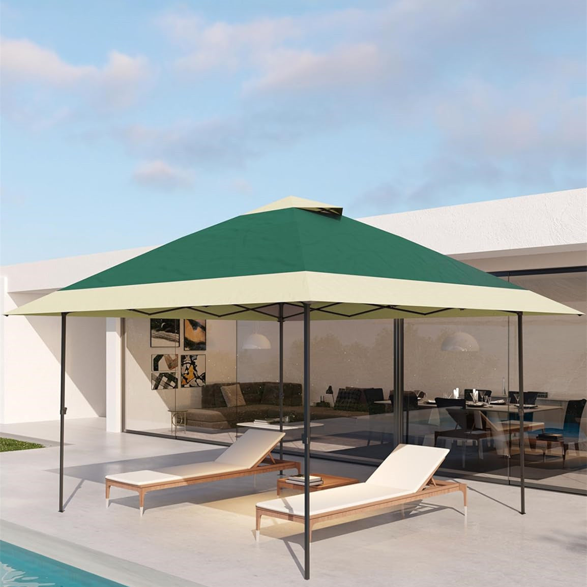 Garvee 13' x 13' Pop-up Gazebo Tent, Outdoor Patio Gazebo Instant Canopy Tent with Double Roof, Dark Green & Gray
