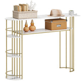 Garvee Gold Console Table Modern Design with Marble Grain Finish, MDF Wood, Metal, Storage Shelves, 43.5” for Living Room
