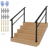 Garvee Outdoor Handrail for Steps, 5 Step Stair Handrail, Black Aluminum and Iron, Adjustable 0°-45°, Includes Gloves - Black-2 Pack