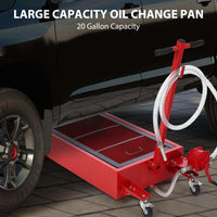 Garvee 20 Gal Hand Pump Oil Pan with 7.5 Ft Hose, Low Profile & T Folding Handle Oil Drain Cart for Truck Cars SUVs