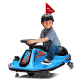 Garvee Ride - P Series: 360 Degrees Rotating Ride On Drift Car,Electric Drifting Go Kart,24V Ride On Race Car,Variable Speed for Kids,Simplified Drift System,Flashing Lights, Flag, Music - Blue - Blue