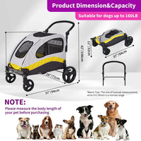 Garvee Foldable Dog Stroller, Large Dog Carrier with 360° Wheels, Adjustable Handle & Storage Pocket, Portable Puppy Travel Strollers, Pet Wagon for Large Dogs, 135 Lbs Capacity, Yellow