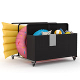 Garvee PE Rattan Outdoor Pool Caddy With Rolling Wheels, Patio Wicker Poolside Float Storage Basket for Cushions, Floaties, Noodles, Life Vests, Beach Balls, Toys - Black