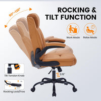 Garvee PU Leather Executive Office Desk Chair, 350lbs Capacity Computer Desk Chair with Padded Flip-Up Arms, Tilt Lock & 360° Swivel Free Wheels, Ergonomic Office Chair for Heavy People, Brown