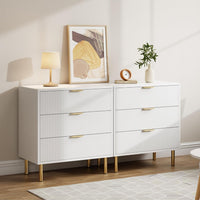 Garvee 3 Drawer Dresser for Bedroom, Modern Wood Storage Chest with Gold Metal Handles, Anti-Tipping Design, Large Nightstand Organizer for Entryway, Hallway, Living Room, White