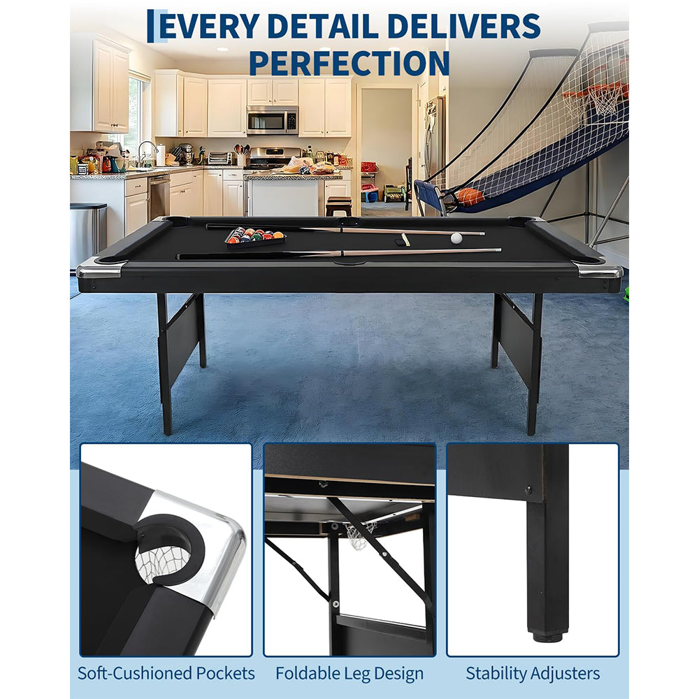 Garvee 7 ft Portable Folding Pool Table With Full Billiard Set For Family Game Room, Space-Saving Design, Premium Felt, Durable MDF Construction