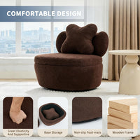 Garvee 360° Swivel Armchair with Storage, Teddy Velvet Accent Chair with Pillow, Ergonomic Design, 300 Lbs Capacity, Easy Assembly, Modern Lounge Chair for Living Room, Bedroom & Office, Brown