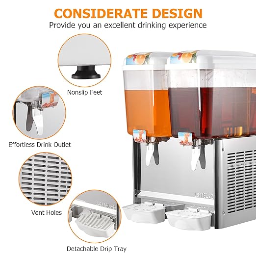 GARVEE 36L (9.6 Gallon) Commercial Juice Dispenser, 2 Tanks 280W, Stainless Steel Beverage Dispenser for Multi-Occasion Use
