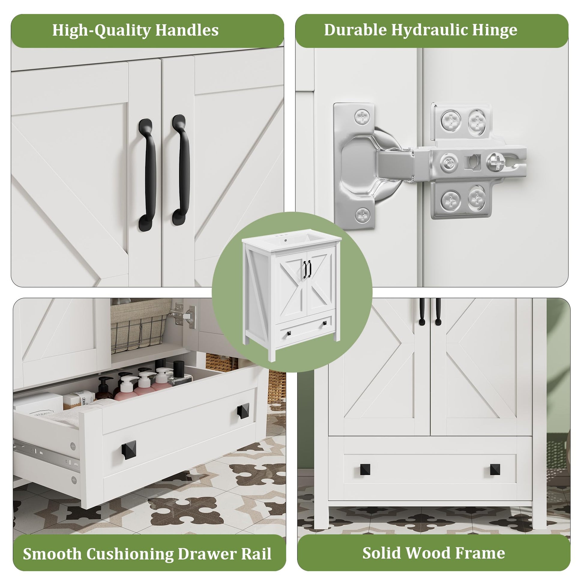 Garvee Modern 30" Freestanding Bathroom Vanity with with 2 Doors and Storage Drawer for Bathroom, White