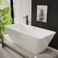 Garvee SZ3 59" Freestanding Bathtub in Streamline Design with Chrome Overflow and Drain, cUPC Certified, White