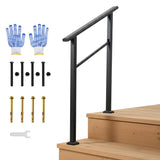 Garvee Outdoor Handrail for Steps, Black Aluminum & Iron Railing Kit, Adjustable 0°-45°, Porch & Indoor/Outdoor Use, Includes Gloves - Black-1 Pack
