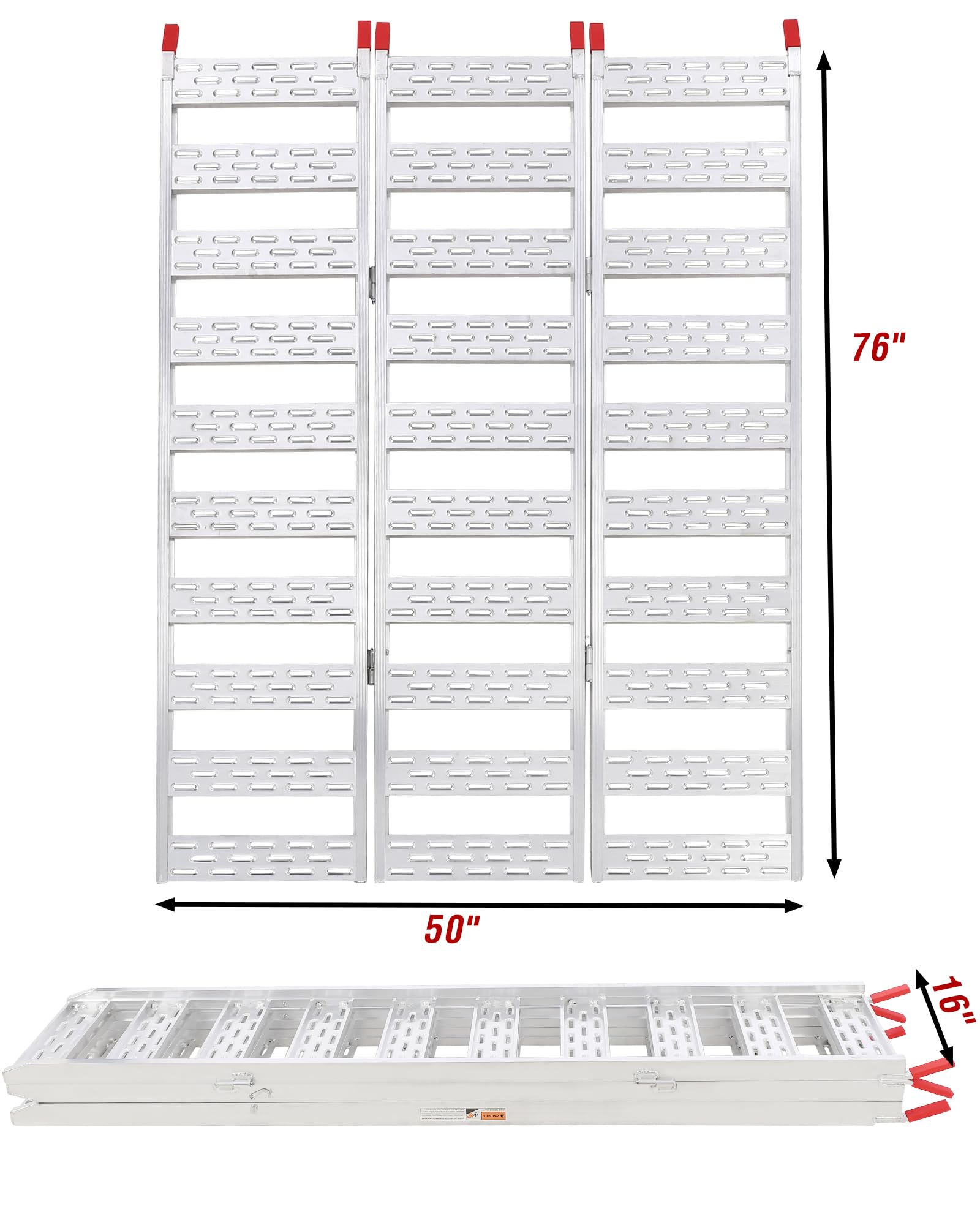 Garvee 50x76 Inch Aluminum Tri-Fold Ramp with Treads, 1500Lbs ATV Ramp with Load Straps, Folding Ramp for Motorcycles, Truck Bed, ATVS, UTVS, Trailer, Tractor,Lawnmowers, Snow Blowers