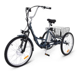 Garvee Electric Tricycle for Adults, 7 Speeds Folding Electric Trike, 24 Inch 3 Wheel Motorized Bicycle w/ 36V 10Ah Removable Battery, E Trikes with Large Basket, 330 Loading Capacity, 250W Motor, Gray - Gray