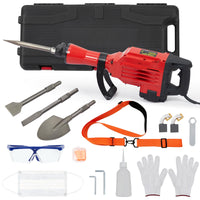 Powerful GARVEE 3600W Electric Demolition Jack Hammer with 4 Chisels and Safety Gear