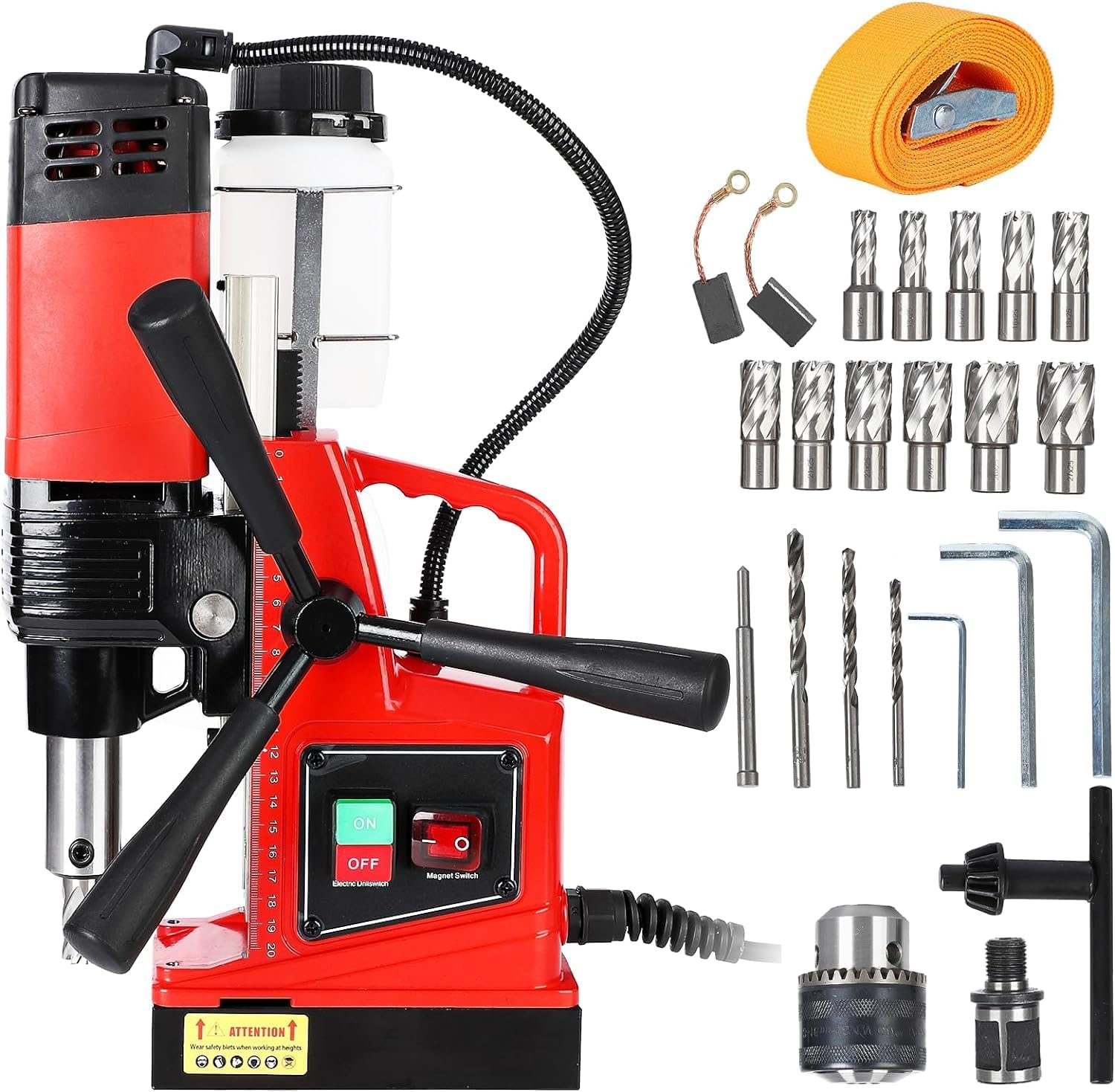 1100W magnetic drill press with 550 RPM speed, ideal for industrial and home use